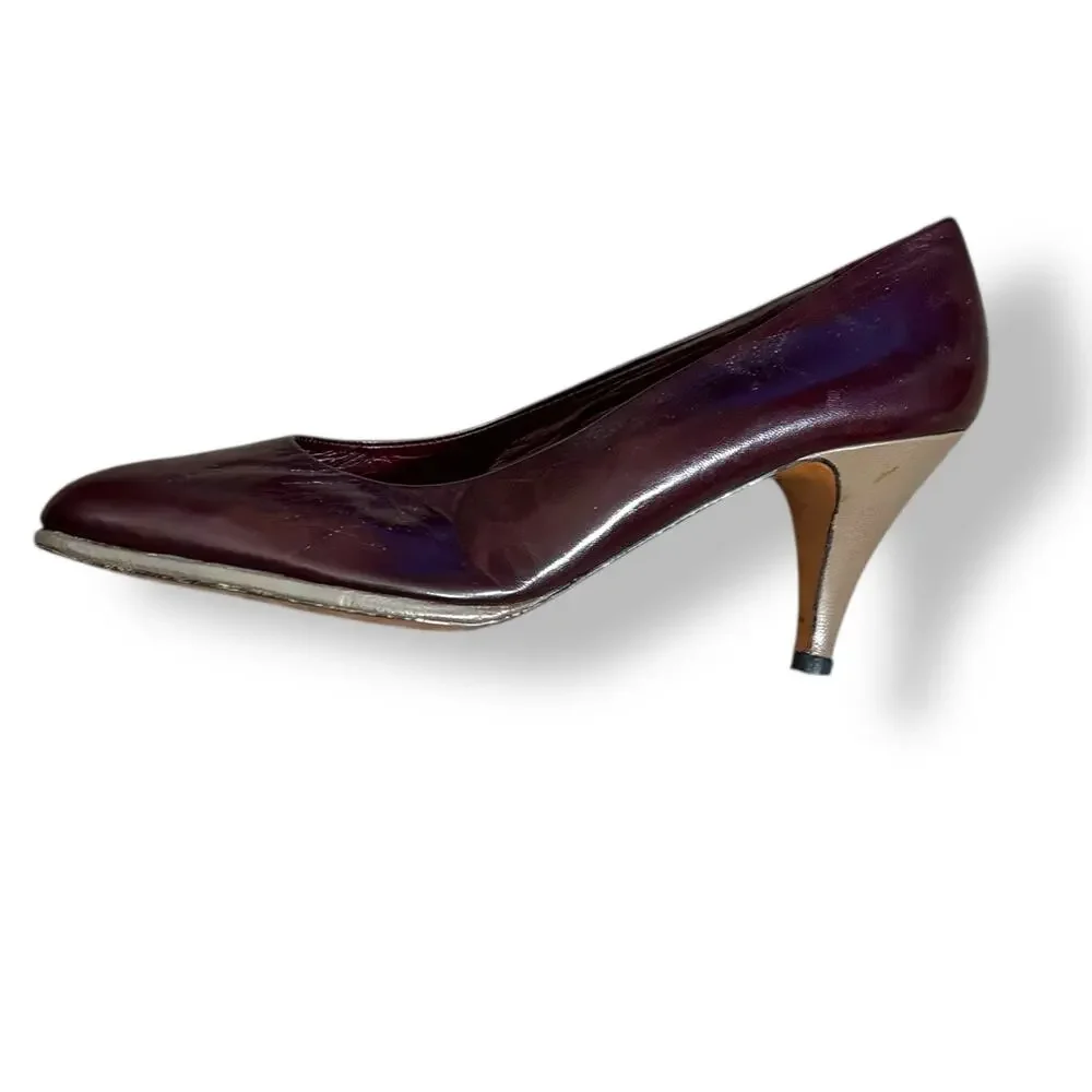 Vintage 80s Burgundy Leather Heels Size 7N Miguel Hernandez Bullock’s Spain‎